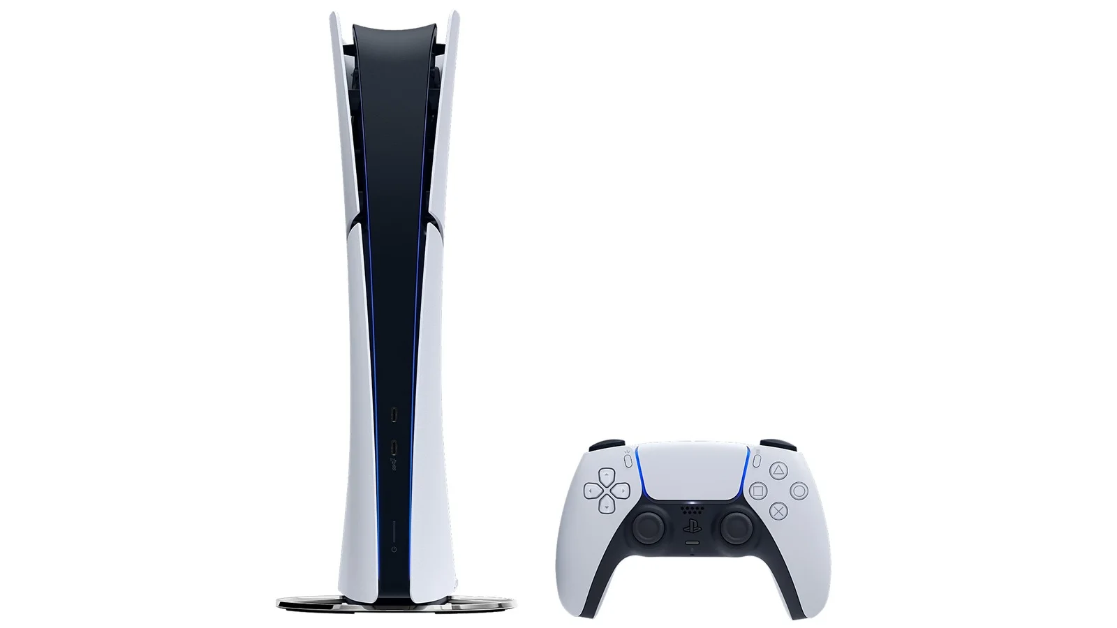 PlayStation 5 Edición Digital junto a un mando DualSense